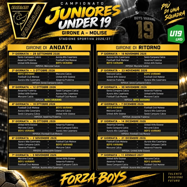Inizio del Campionato U19 per la Boys Vairano